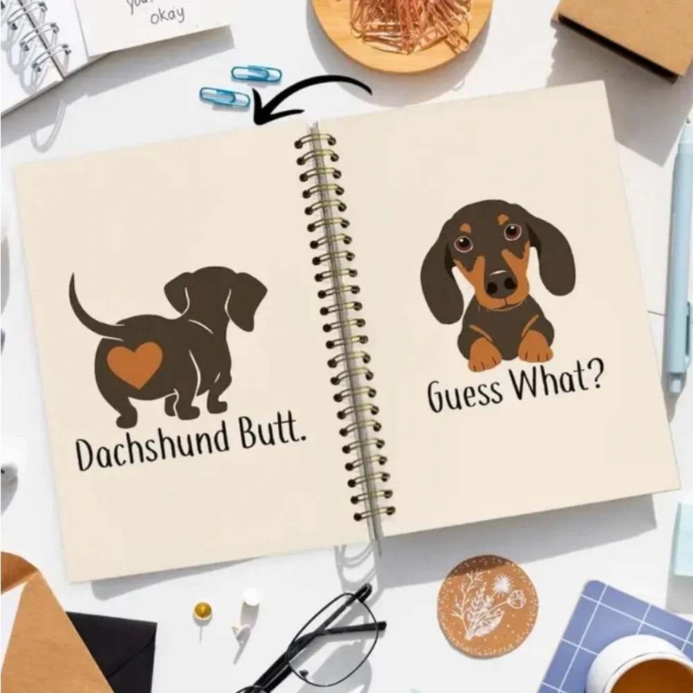 NOTEBOOK / JOURNAL CUTE DACHSHUND “GUESS WHAT? DACHSHUND BUTT” 50 pgs